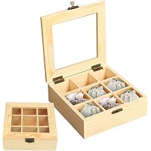 9 Compartments Rustic Tea Storage Box,Wooden Tea Organizer,Tea Bag Organizer Wooden Storage Box, Creamers, Sugar, Coffee Pods, Instant Coffee Packets
