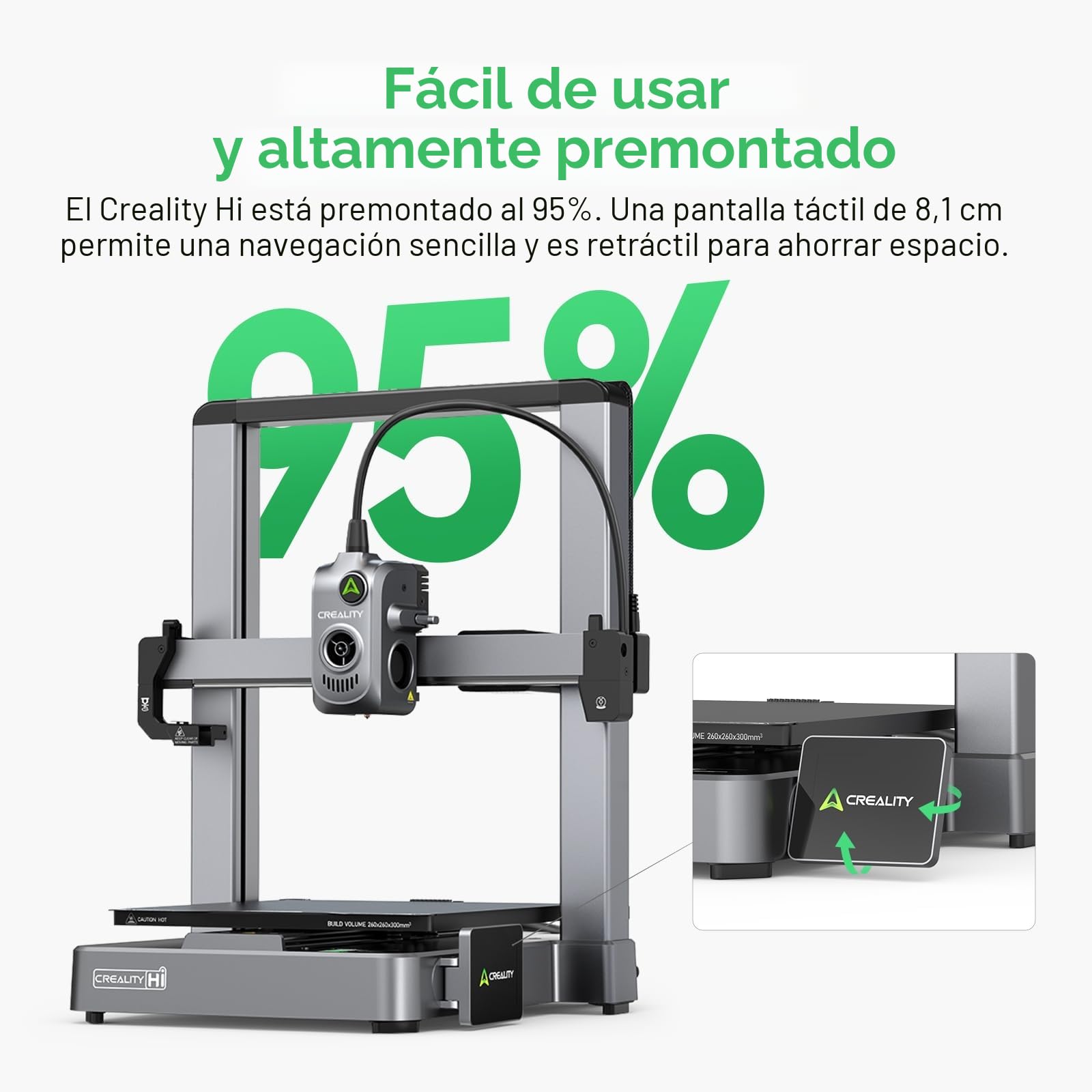 Creality Hi Combo (A) Impresora 3D, impresión Multicolor CFS, nivelación automática, Alta Velocidad de 500 mm/s, Lectura automática de filamento, preensamblado al 95%, 260 x 260 x 300 mm