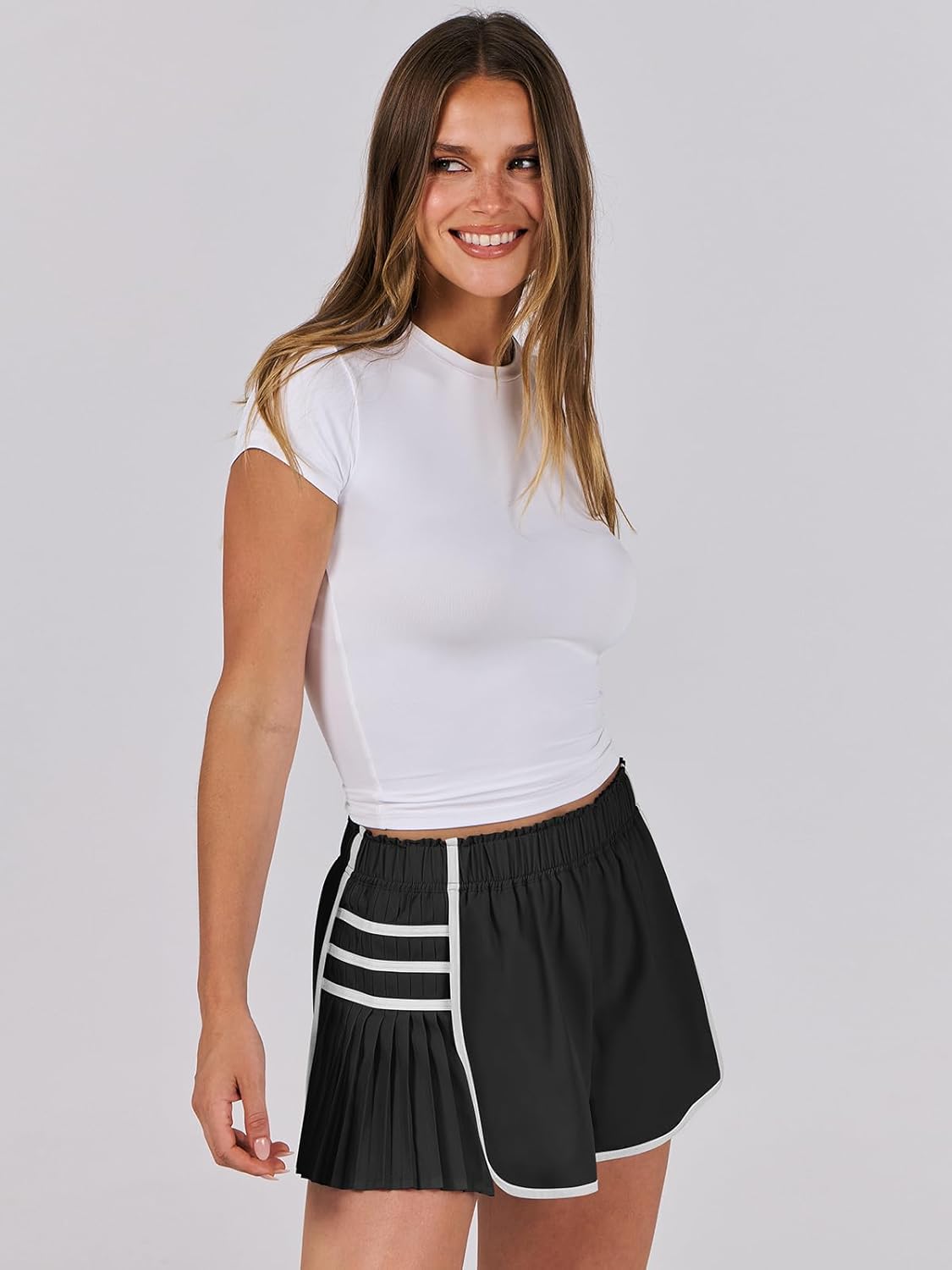 Caracilia Women Running Shorts Flowy Pleated Athletic Shorts Summer High Waisted Tennis Sporty Workout Gym Shorts - Image 8