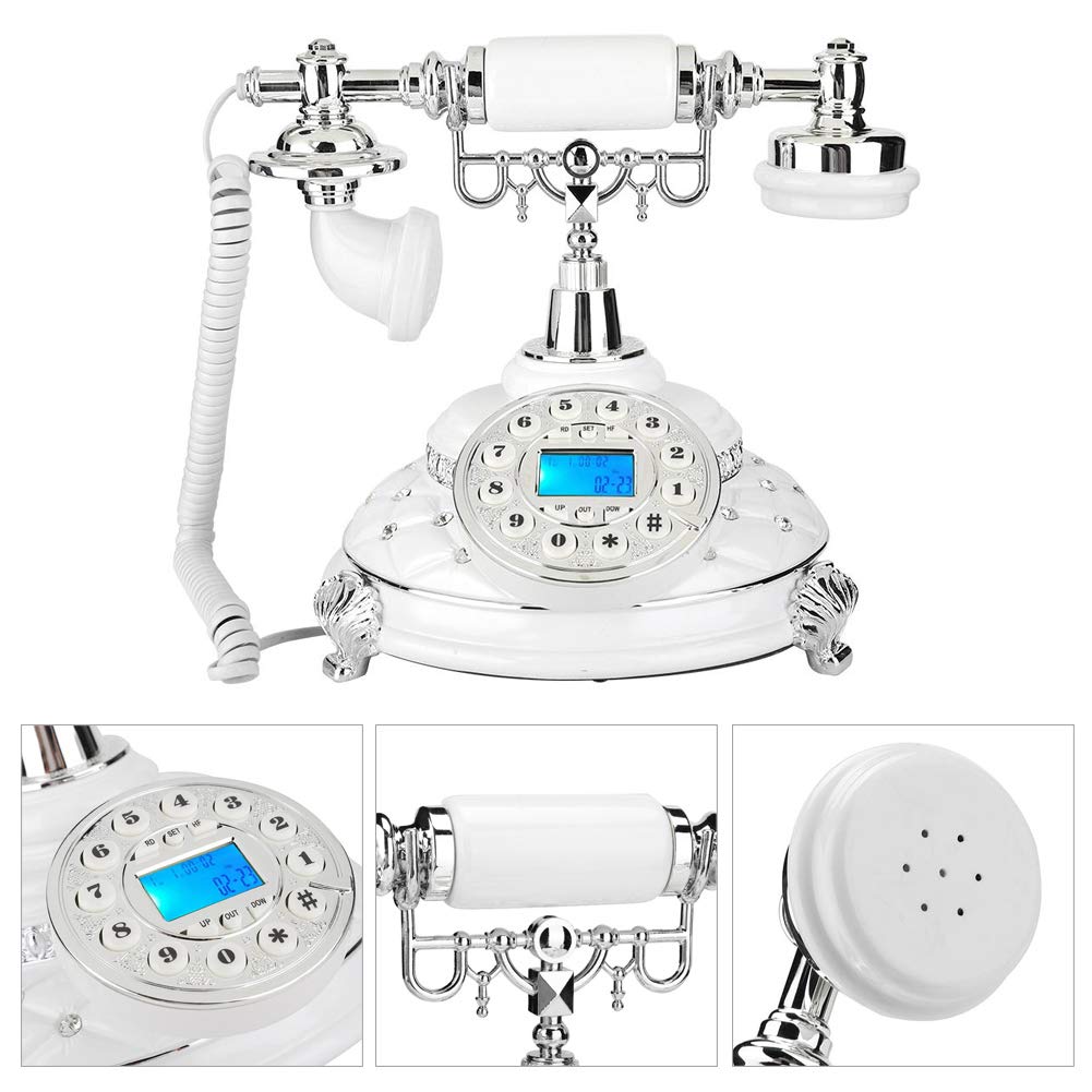 Retro Telephones Landline,EU Type Retro Landline Silver Plated Home Office Telephone,Support and DTMF Backlight Caller ID,Support Electronic Calendar,Date,Clock and Week Display