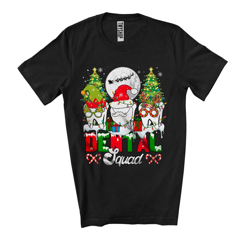 Dental Squad, Adorable Christmas Dental Three Teeth Santa Elf Reindeer, Tooth Dentist Group Unisex T-Shirt Black