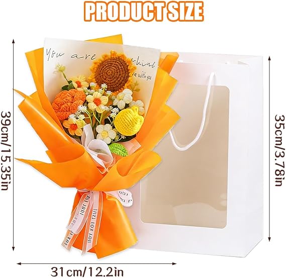 Crochet Flower Bouquet, Knitted Flowers, Knitted Flower Bouquet, Handmade Knitted Flower Arrangement for Home Decor Anniversary Birthday Mother's Day & Graduation (Orange)