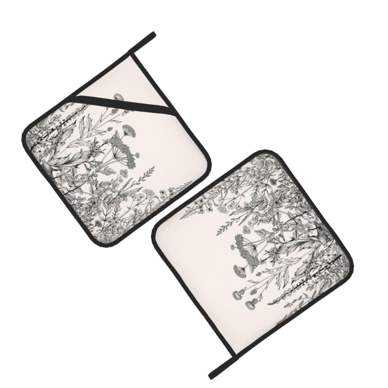 Floral Herbs Botanical Engraving Printed Oven Pot Holders Set of 2 Pcs Heat Resistant Kitchen Microwave Potholders for Cooking Baking Grilling