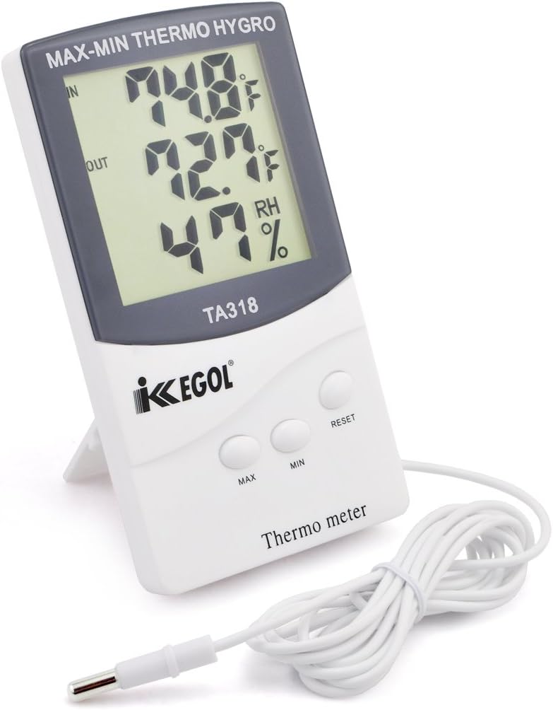 iKKEGOL Dual Sensor LCD Display Indoor Outdoor Digital Thermometer Hygrometer with Max Min Memory