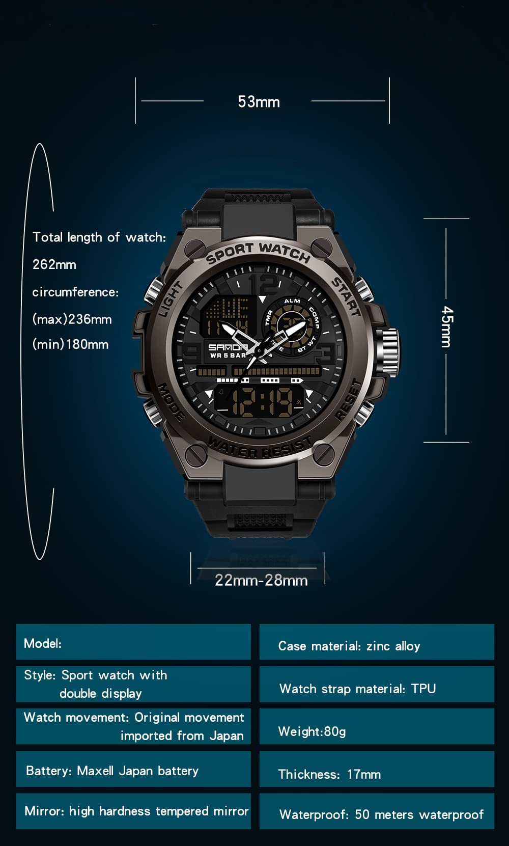 KXAITO Men's Watches Sports Outdoor Waterproof Military Watch Date Multi Function Tactics LED Alarm Stopwatch