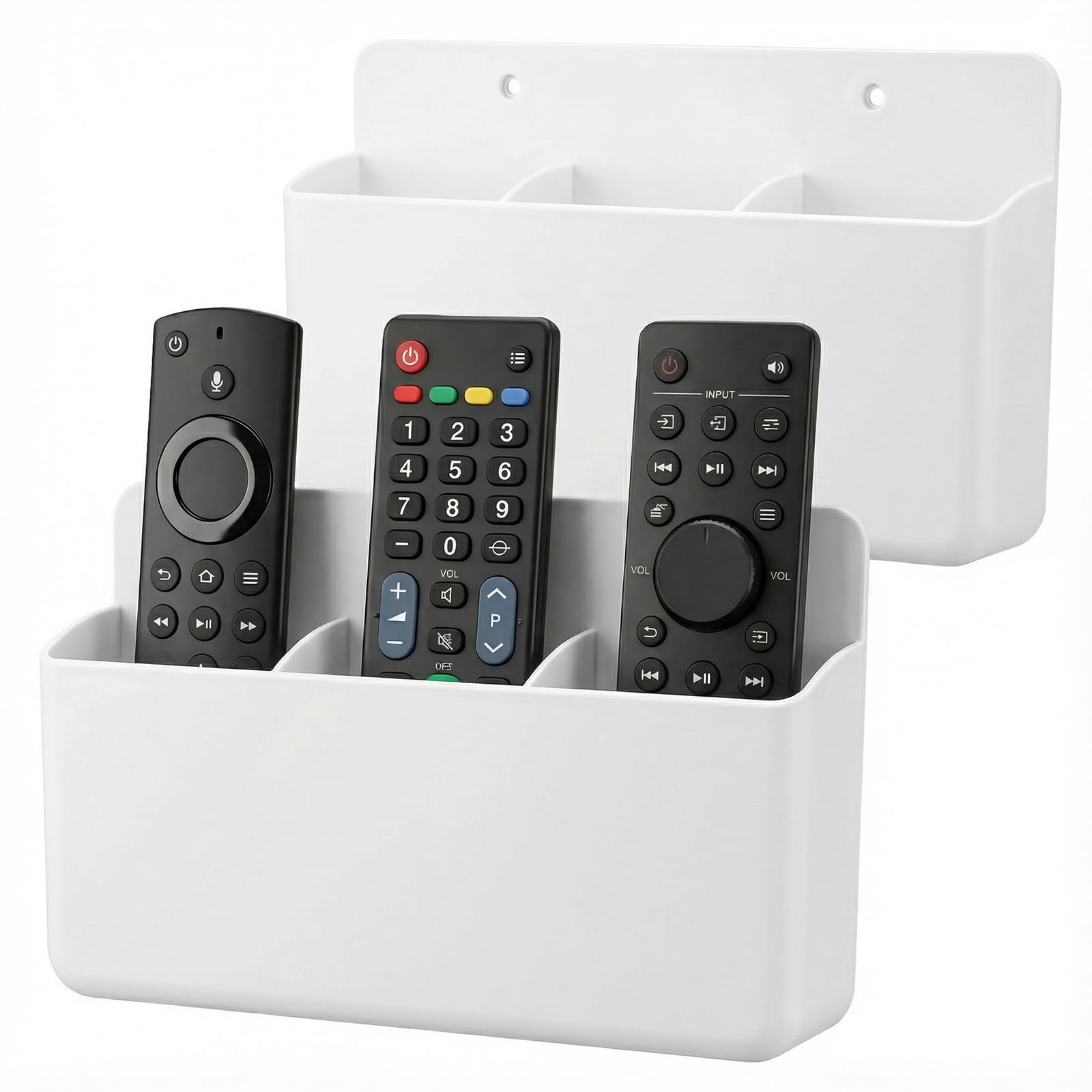 Kryndle Remote Control Holder, 2 Pack TV Remote Holder, 3 Adjustable Slots Remote Holder Wall Mounted, Ideal for Living Room and Nightstand Use (White)