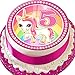 Produktbild Cannellio Cakes Vorgeschnittene Glasurplatte als Kuchenaufsatz (Topper), essbare Dekoration in Rundform mit 19 cm Durchmesser, zum 5. Geburtstag, mit pinkfarbenem Einhorn-Motiv