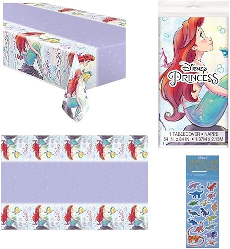 Unique El paquete de decoración de Ariel de la Sirenita incluye 2 manteles de plástico y 1 hoja de calcomanías de dinosaurio