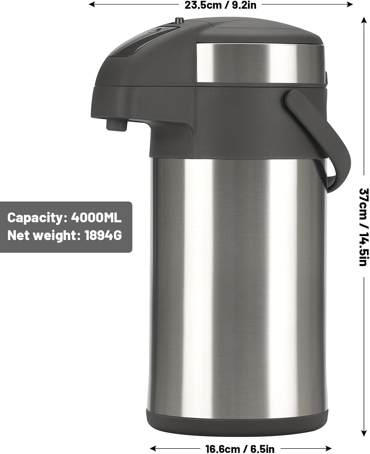 OJOJ 4L/133OZ Thermal Coffee Carafe with Pump, Thermal Beverage Dispenser, Coffee Airpot Stainless Steel Coffee Carafe for Hot Drinks Silver - Image 8