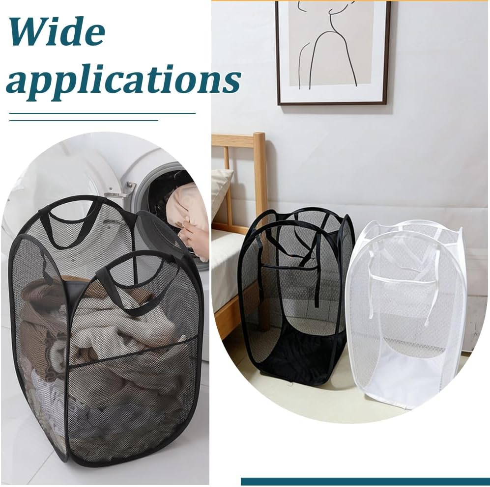 8 Pcs 2 Sizes Popup Mesh Laundry Baskets, Large Foldable Clothes Hamper with Handles Collapsible Mesh Laundry Hamper Set Dirty Clothes Organizer for Bedroom, Bathroom, Dorm, Travel