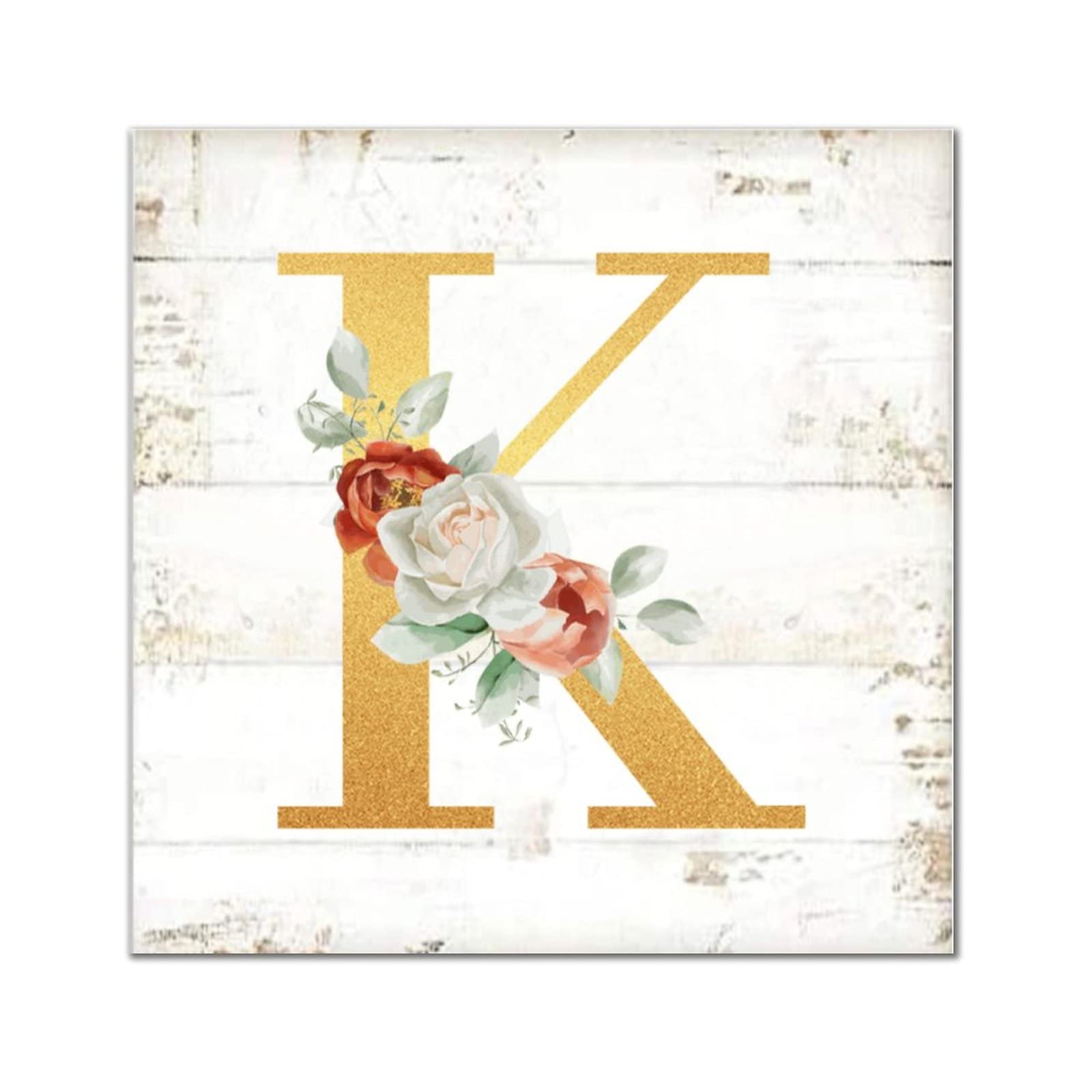 Lettre K en bois cadeau de pendaison de crémaillère original avec pivoine et dorure