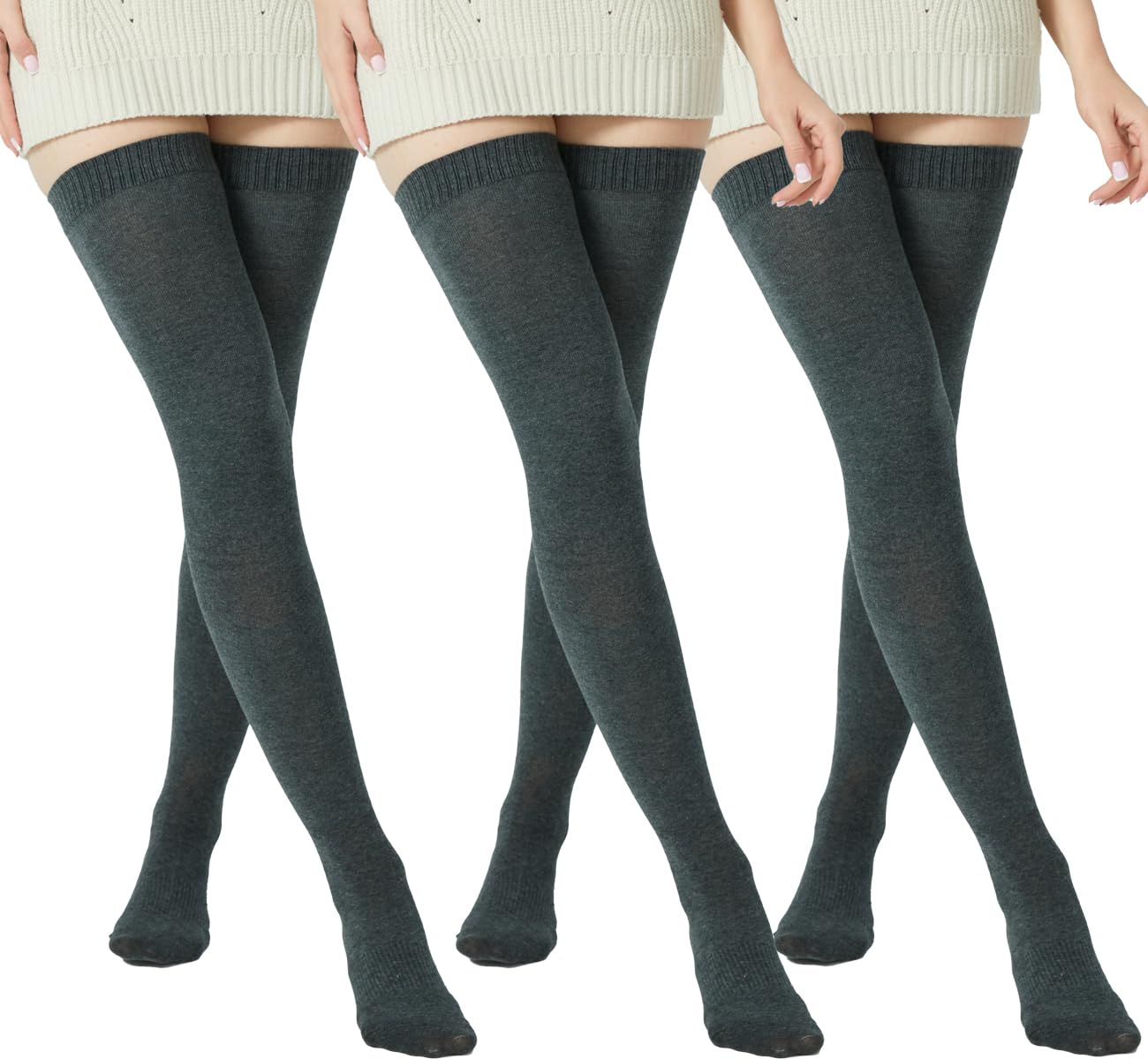 BABAHU Womens Extra Long Cotton Stripe Thigh High Socks Over the Knee High Socks (ZZ-01-Grey/Grey/Grey)