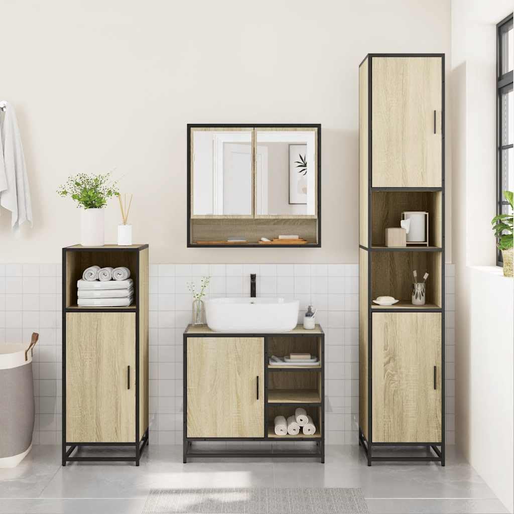 2-częściowy zestaw mebli łazienkowych Sonoma dąb z materiału drewnopochodnego i metalu, szafka z lustrem i szafka pod umywalkę, 65 x 20 x 60 cm, 65 x 33 x 60 cm, miejsce do przechowywania