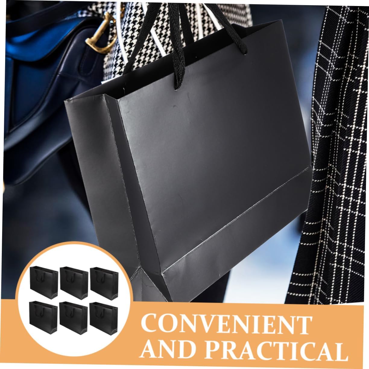 HAPINARY 6pcs Black Paper Gift Bags with Handles Tote Bags for Men Women Elegant Party Favor for Weddings Birthdays and Special Events