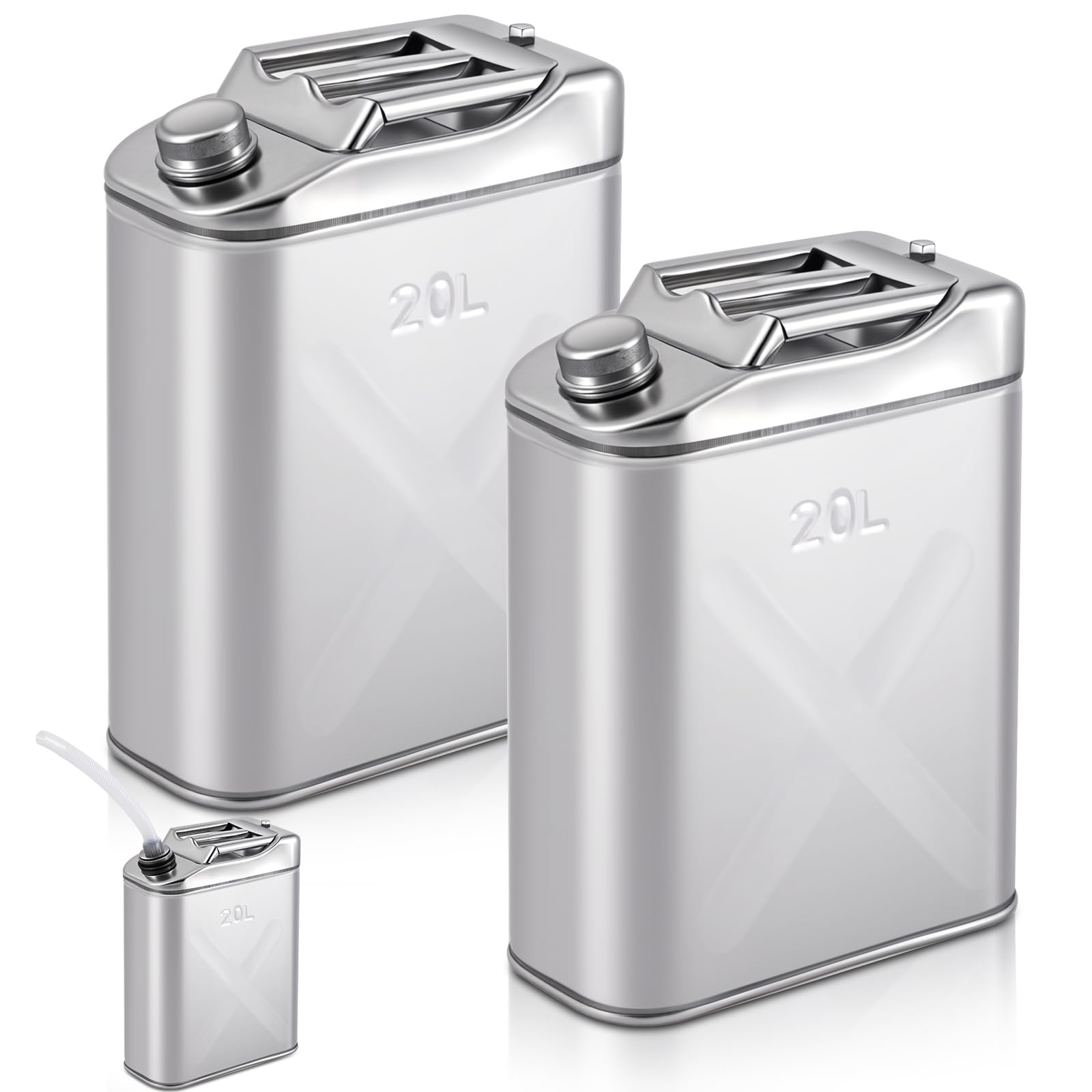 Blulu 2 latas de almacenamiento de aceite de cocina de acero inoxidable de 5 galones, distribuidor comercial 304 de seguridad alimentaria, contenedor de almacenamiento de aceite con tubo guía y tapa