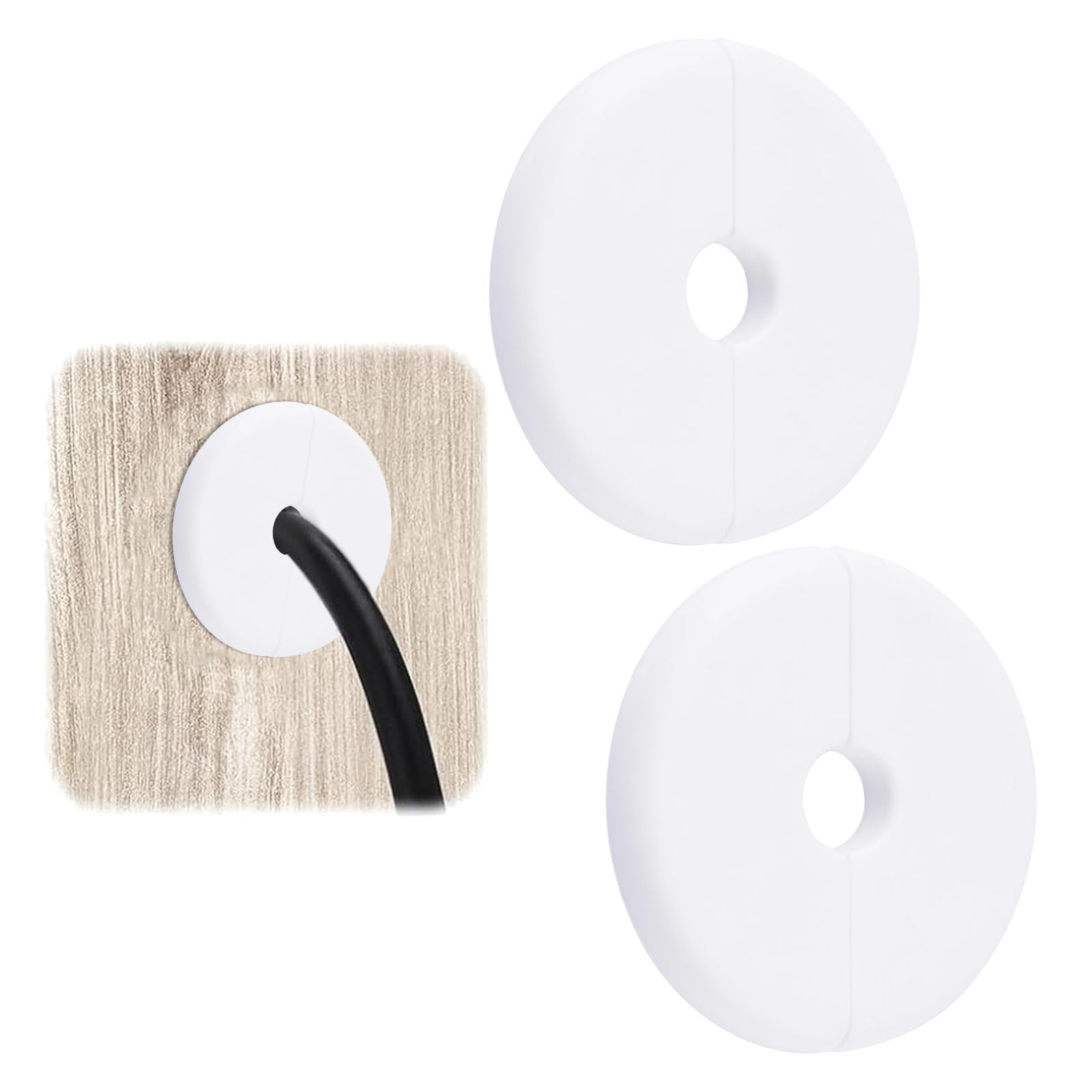 UFURMATE 2Pcs Plastic Round Cable Pass Through Cover Plates, Self-Adhesive Wire Wall Hole Hiders Cable Plates for TV Network/Speakers Cord (White, 10mm)