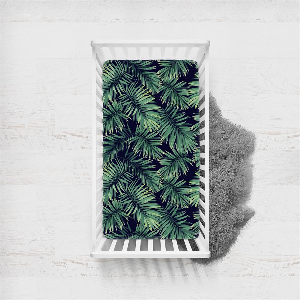 Odot Cot Bed Sheets, Bedside Cribs Fitted Sheets for Boys and Girls, Baby Bed Sheets Cot Bed Mattress Protector, Bassinet Sheets, Easy Care Soft and Dureable (Green thin leaves,90x45cm)