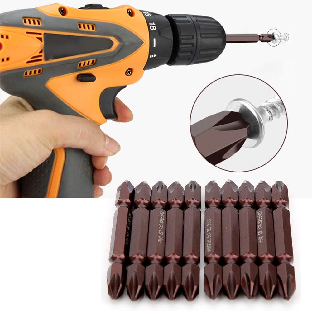 Walfront 10pcs Double Ended Screwdriver Bit Magnetic Hardware Parts Screws Tools for Electric & Manual Screwdrivers (Double Ended H6.3 x 65 x Red), Screwdriver