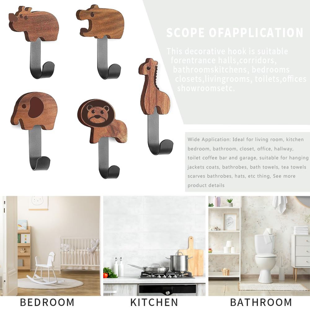 Jiahuade Perchero Infantil Pared,5PCS Gancho pared Bonito,Gancho de Pared Animales,Ganchos Adhesivos para Pared Niños,Colgador Infantil para Puerta (B)
