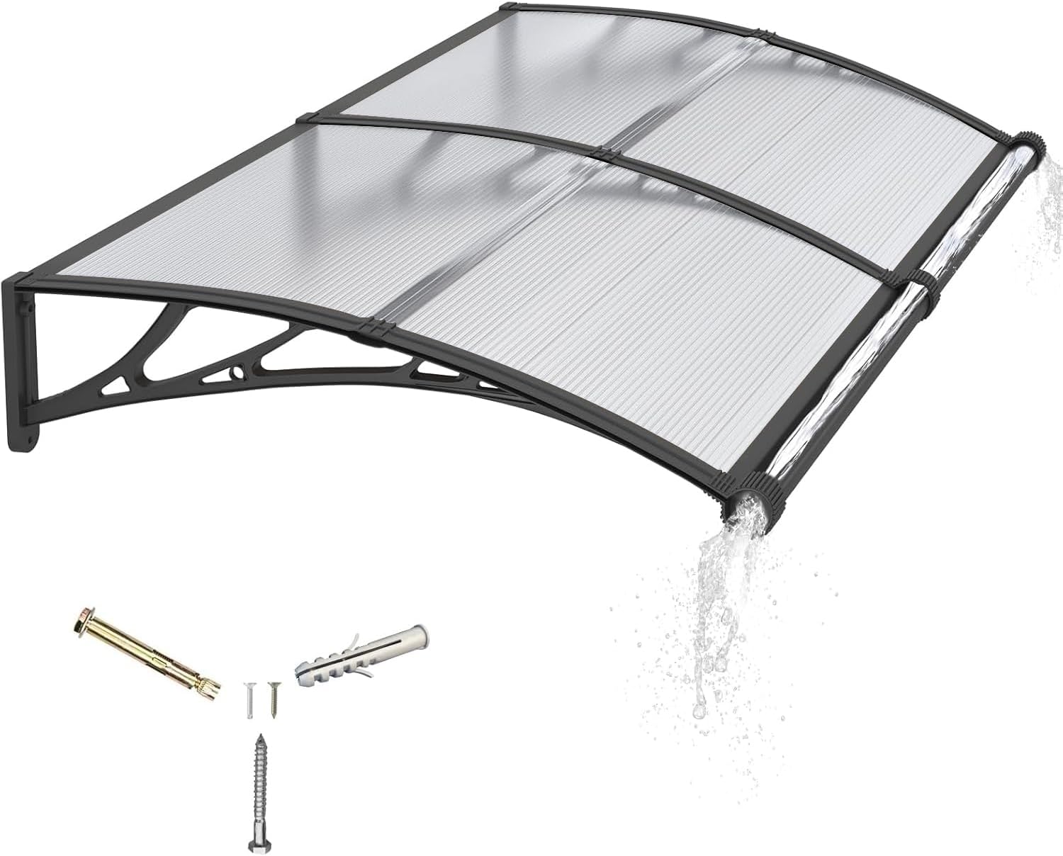 Window Awning for Door Entrance,24x63in Polycarbonate Cover Front Door Outdoor Patio Awning Canopy, UV, Rain & Snow Protection for Porch, Patio, Balconies(Transparent) 60x160cm