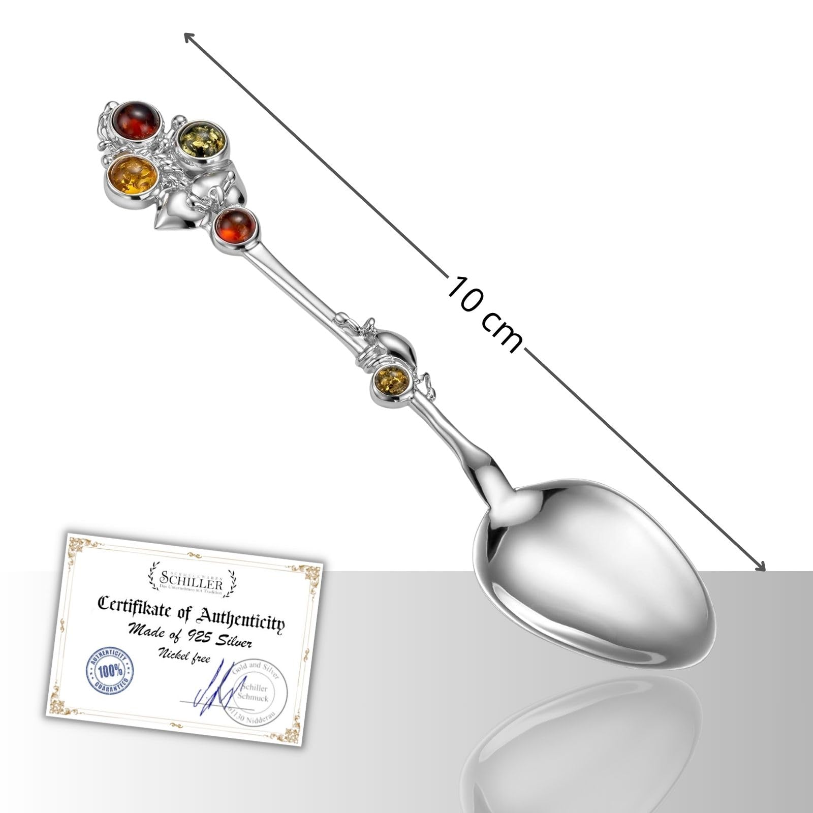 fish Cuillère En Argent Fabriquée À La Main Avec Ambres Pour Cadeaux De Naissance