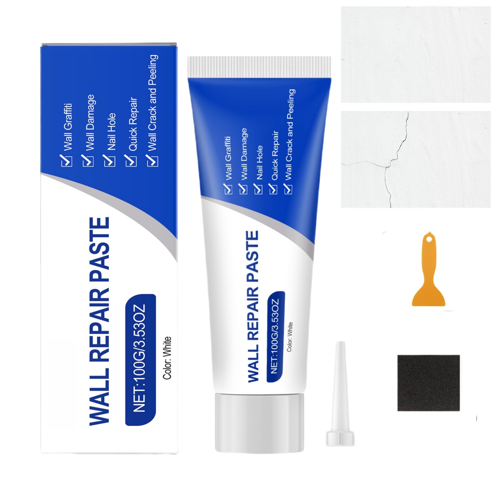 Wall Repair Kit with White Paint,Drywall Fixing Tool & Putty Paste Solution