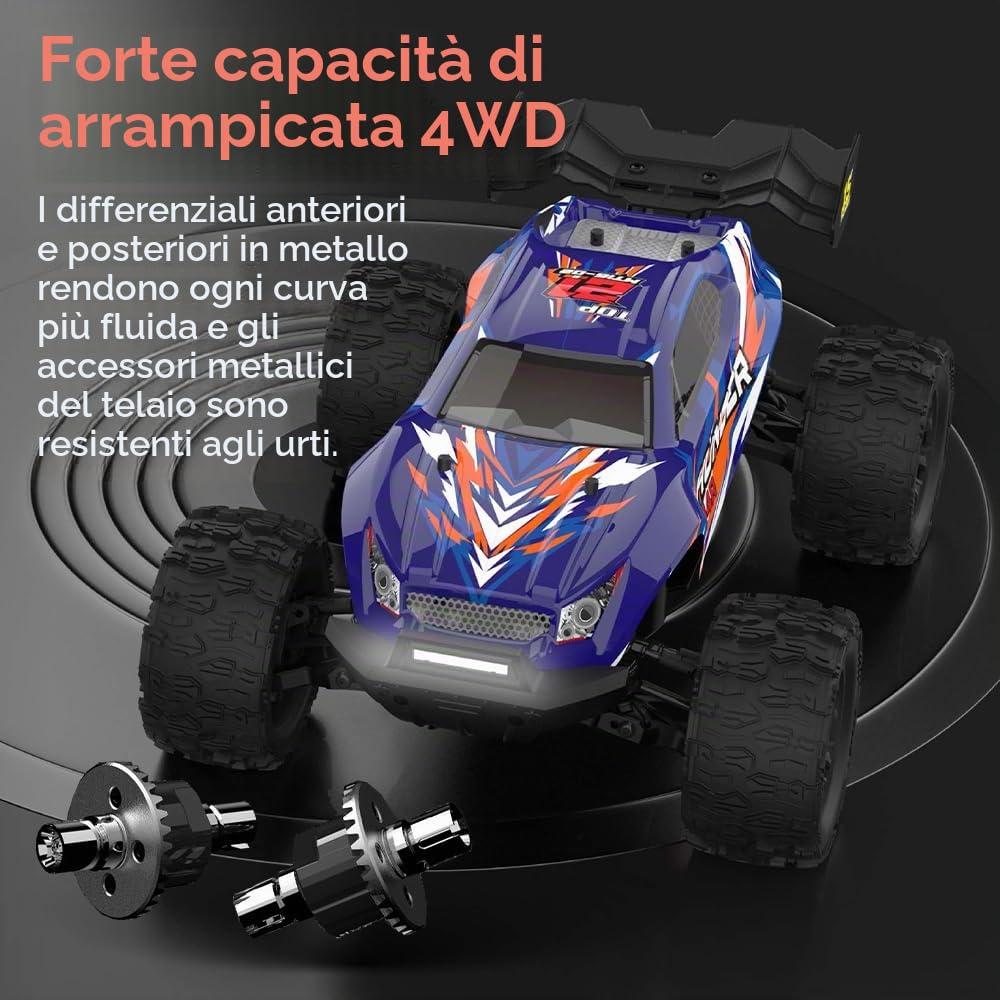 X-Verse MT14R - Auto telecomandata, 4 WD, 100 km/h, scala 1:14, impermeabile, con motore brushless 3S, 2,4 GHz, fuoristrada fuoristrada RC Truck Truggy per adulti (3 batterie, rosso)