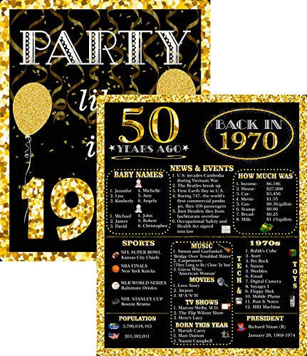 50th Birthday Decorations- Back In 1970 Party Signs | 8x10 in. UV Coated | 50th Birthday Gifts, 50th Wedding Anniversary, Class Reunion, 70s Party | “50 Years Ago” “Party Like It’s 1970” (Unframed)