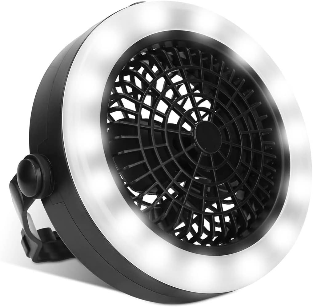 Portable Camping Fan with LED Lights 8 inch Rechargeable