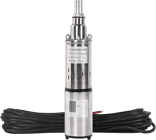 Bomba sumergible de pozo profundo, bomba de agua sumergible solar de 24 V, bomba de agua de flujo de 10 gpm, salida de 1 pulgada, cabezal de 173