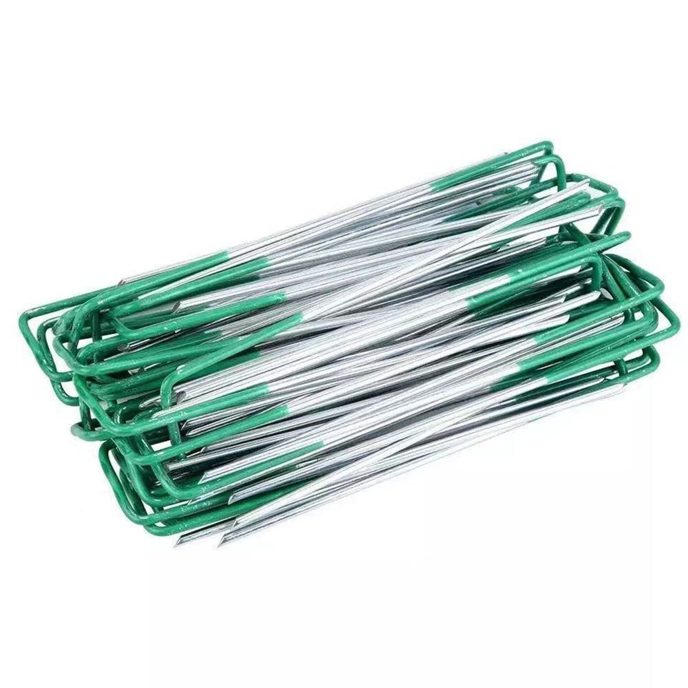 50 Pezzi di Chiodi da Giardino a Forma di U, Mezzo spruzzo, picchetti da Terra Verdi, picchetti di Fissaggio for Paesaggio, Rete for Prato, stuoie, Punte