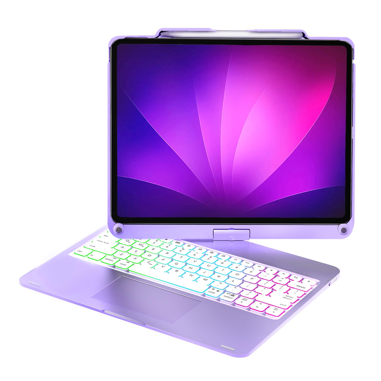 BaislaiPad Air 13 Inch Case Keyboard, Premium Hardshell Keyboard for iPad Pro 12.9 (6th/5th/4th/3rd Gen), 360° Rotatable, Multi-Touch Trackpad, 7 Color Backlit with Pencil Holder - Metallic Purple