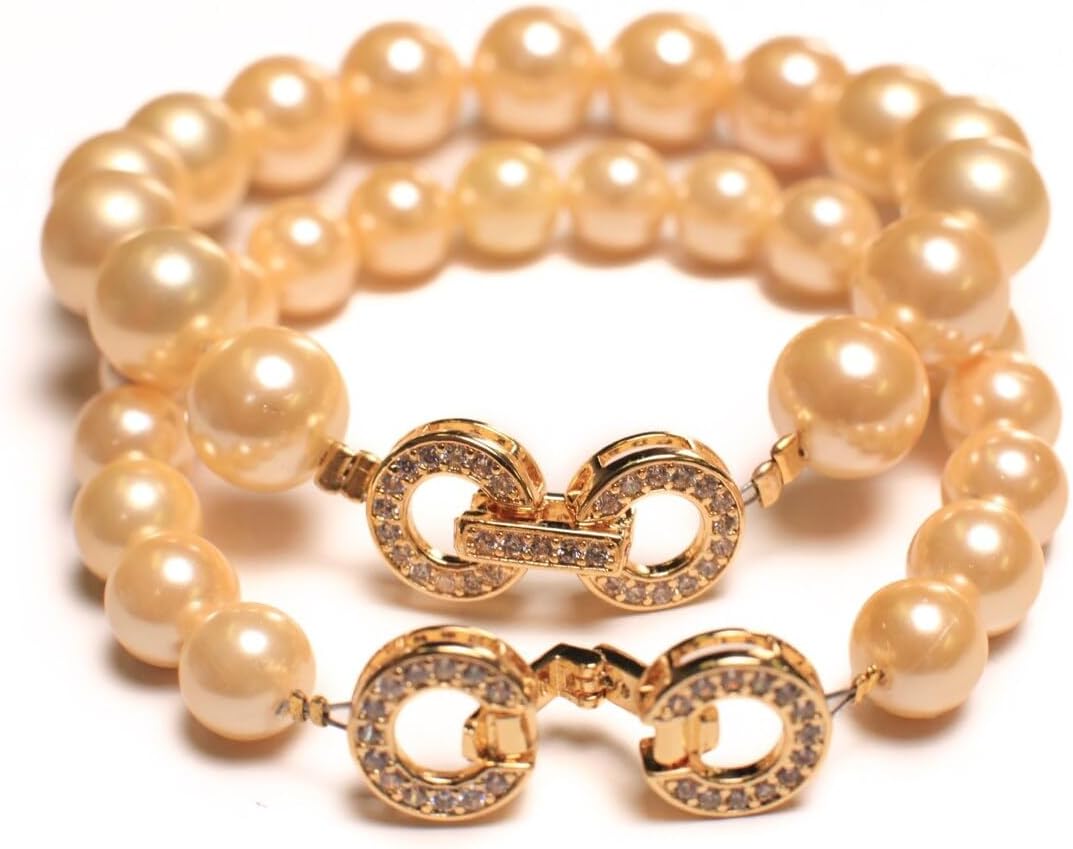 Oppy's Golden Yellow South Sea Shell Pearl 10mm Bracelet in Fancy CZ Gold Clasp, Bridal, Gift for Her, Handmade Custom Order