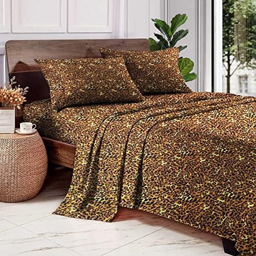 SGI 100% Egyptian Cotton 600 TC Sheet Set Soft & Smooth Sateen Weave 4 Pc Sheet Set - 1 Fitted Sheet, 1 Flat Sheet & 2 Pillowcase 15" inch Deep Pocket (Twin, Leopard Print Solid)