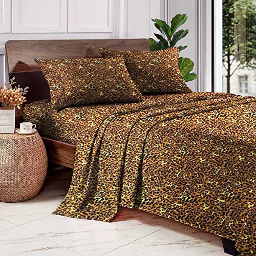 Sgi 100% Egyptian Cotton 600 Tc Sheet Set Soft & Smooth Sateen Weave 4 Pc Sheet Set - 1 Fitted Sheet, 1 Flat Sheet & 2 Pillowcase 15" Inch Deep Pocket (Twin, Leopard Print Solid) #TOP2