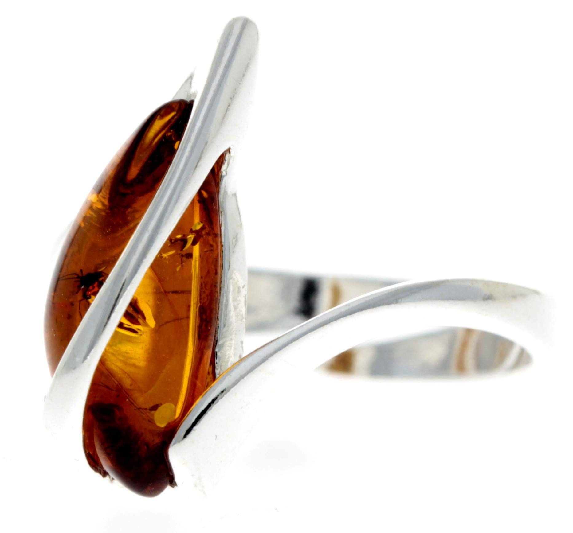 Anillo moderno de plata de ley y ámbar báltico auténtico – GL402