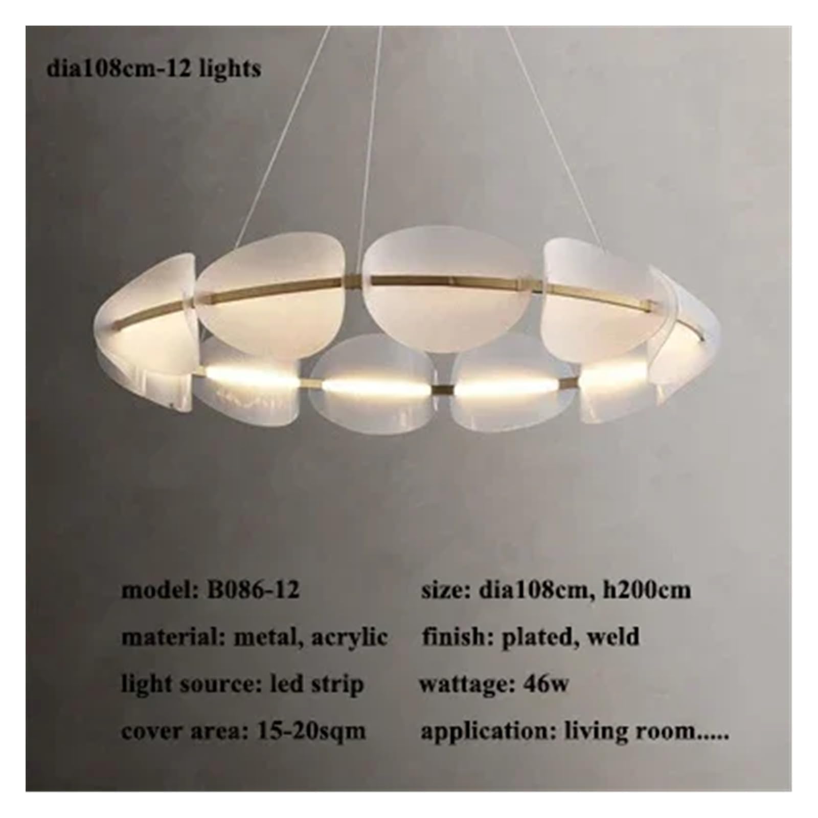 Lustre Moderne en Acrylique à LED en Forme de Feuille, idéal pour Le Salon, la Salle à Manger, la Chambre ou la Cuisine (3 Effets Lumineux, 12 LED).