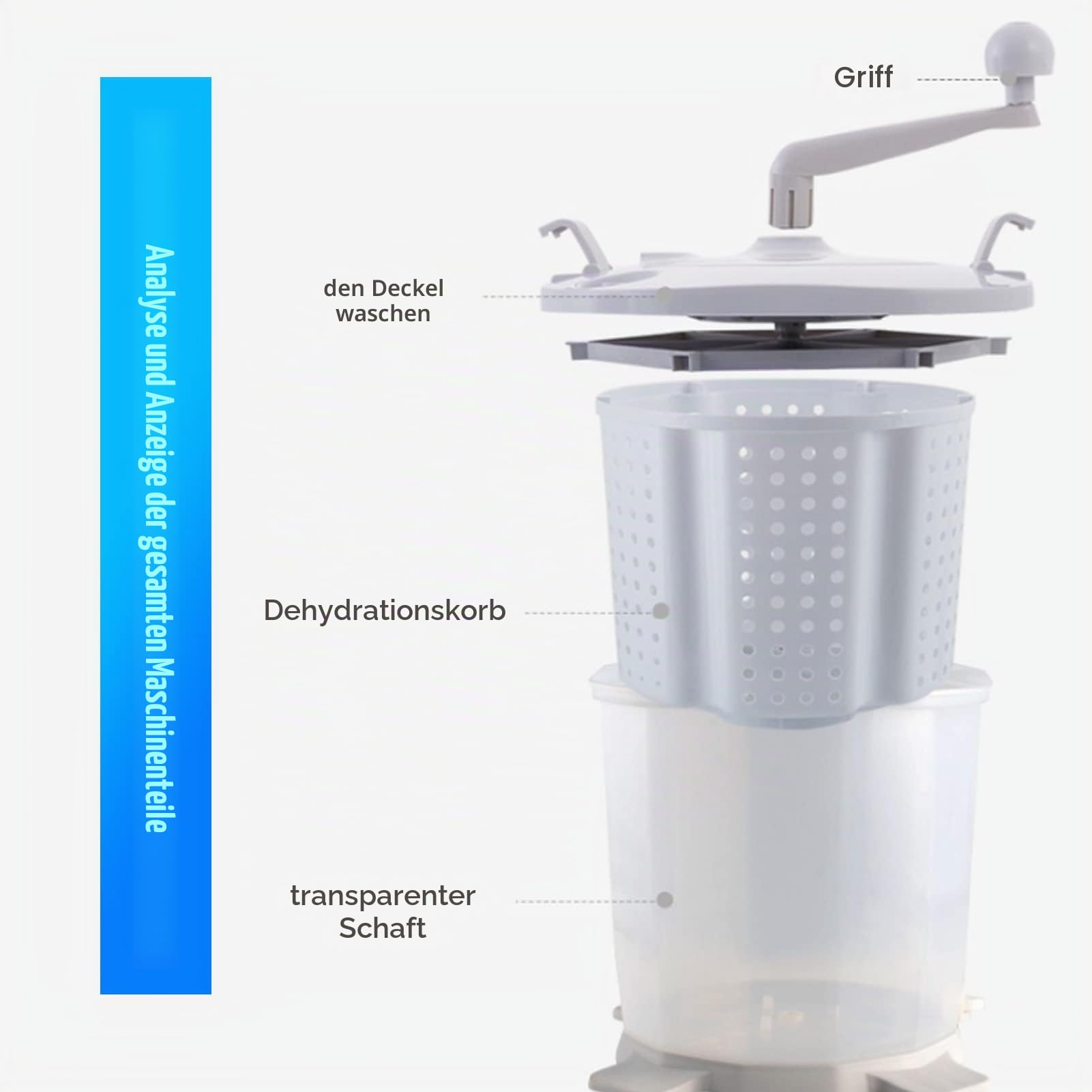 Mini Waschmaschine Tragbare Handkurbel Manuelle Waschmaschine, Camping Miniwaschmaschine, ohne Strom, Handwaschmaschine für Camping Schlafsaal, Weiß Grau