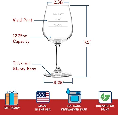 Miniatura 2 de DU VINO Classy Sassy Bad Assy - Divertida copa de vino – 12.75 onzas – Regalo inteligente humorístico para mamá, mujeres, amigos o ella – Fabricado