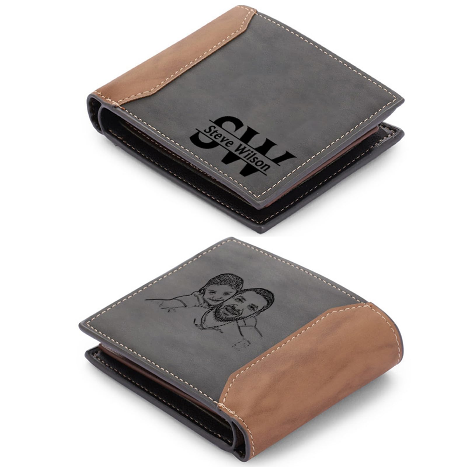 Amsgedhie Personalized Wallet for Men with Initial Photo :Custom Name Picture Mens Wallet Leather - Gifts for Men Dad Husband Boyfriend Grandpa