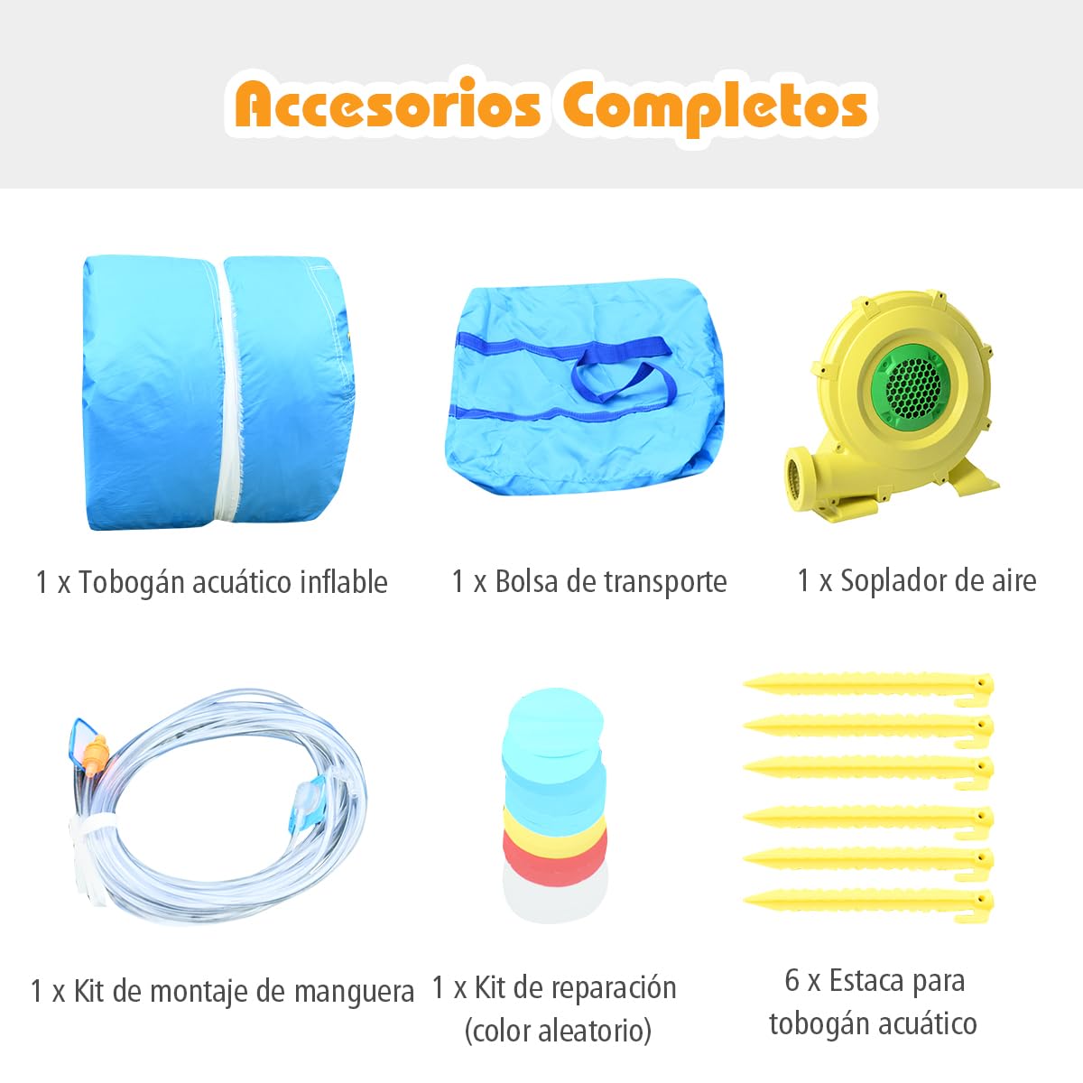 COSTWAY Tobogán Acuático Hinchable, Casa Inflable con Forma de Cangrejo con Pared para Escalar, Piscina e Hidrante, Bolsa de Transporte, Kit de Reparación, Manguera (con Soplador de 480 W)