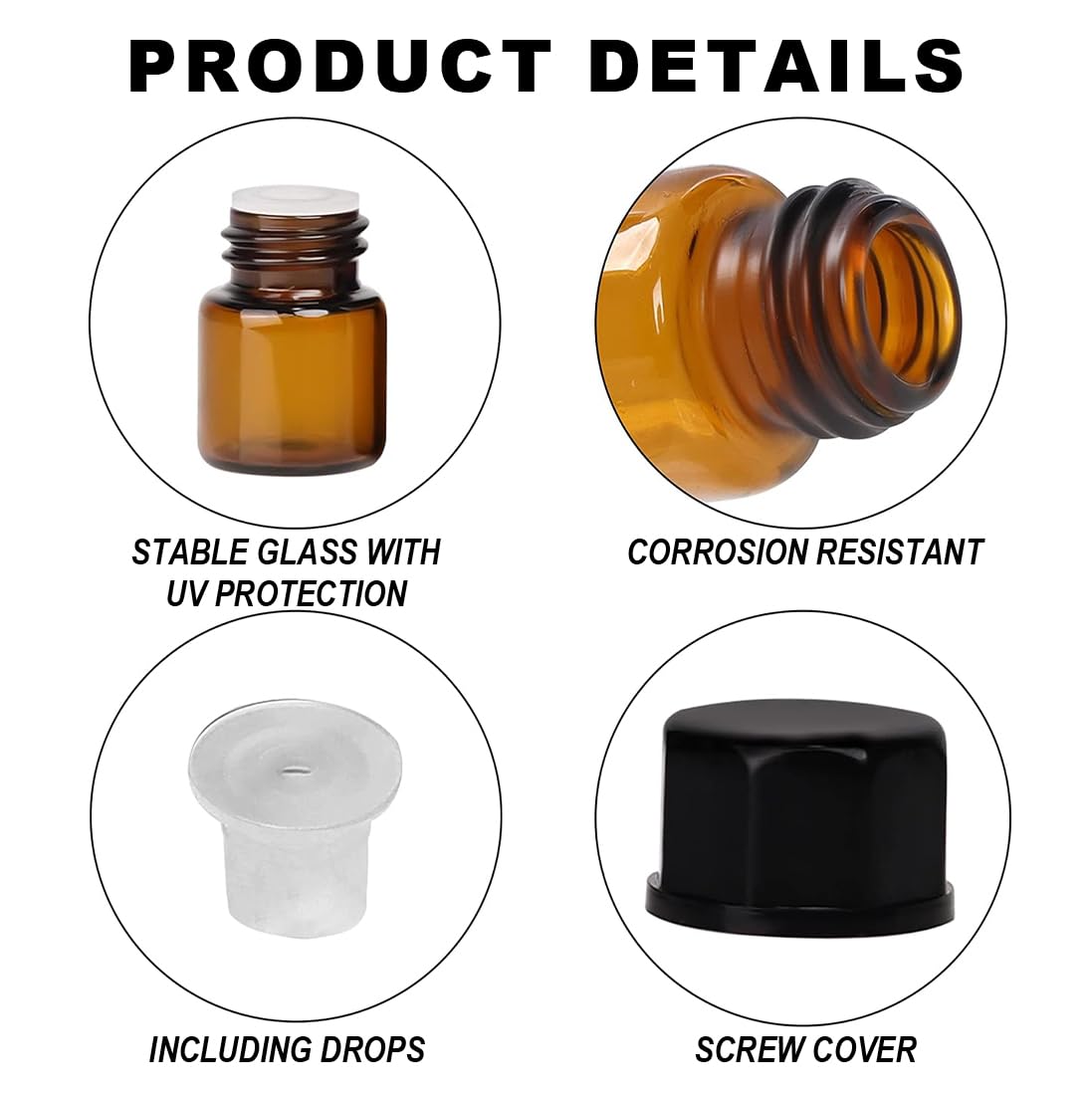 25 piezas botellas de vidrio vacías marrones de 2 ml para aceites esenciales cuentagotas, mini botella de vidrio de relleno, botella de aromaterapia vacía, accesorios de aceites