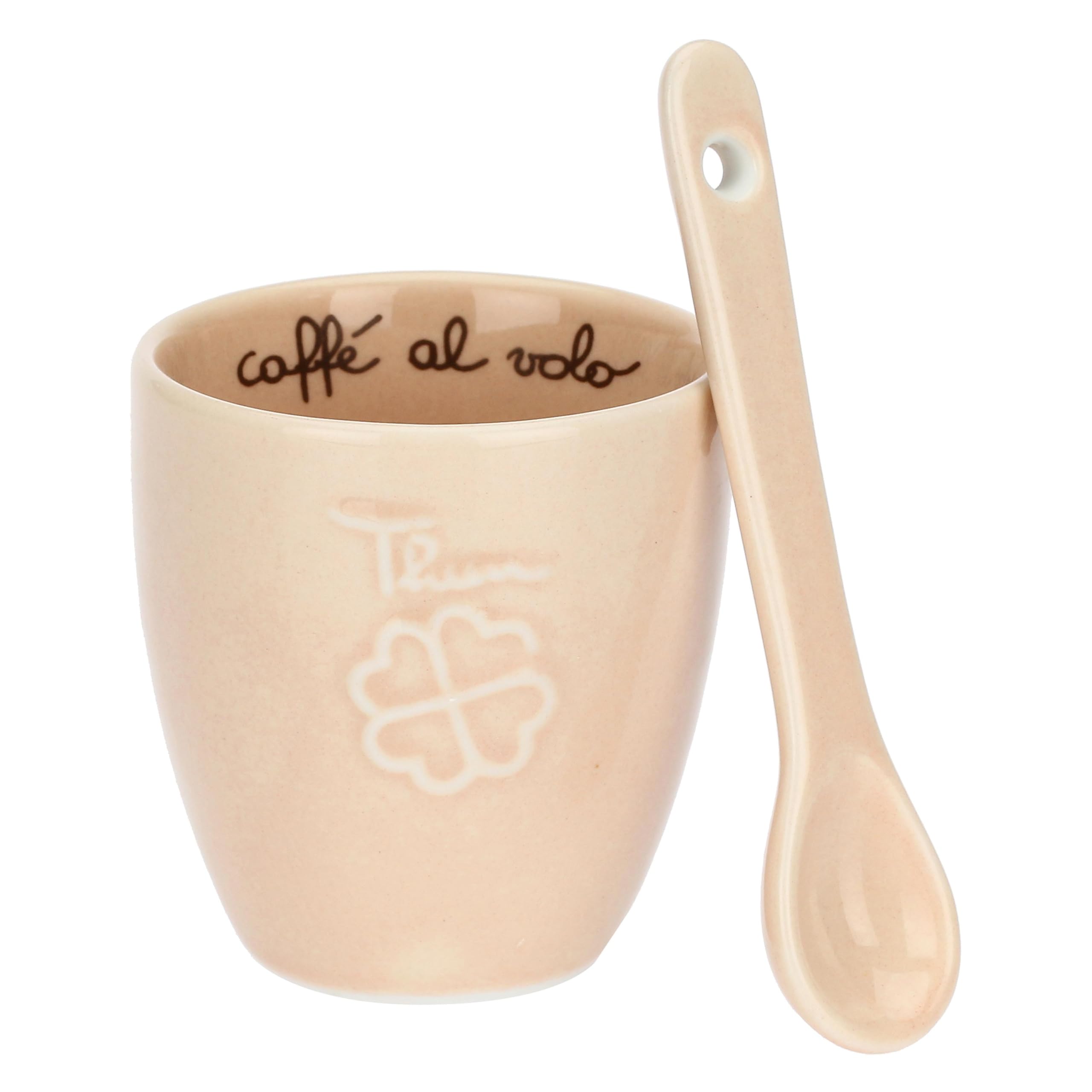 THUN, Caffeino Quadrifoglio with Porcelain Teaspoon, Diameter 3.5 cm, 6.5 cm H, 110 cc, Teaspoon 10 cm