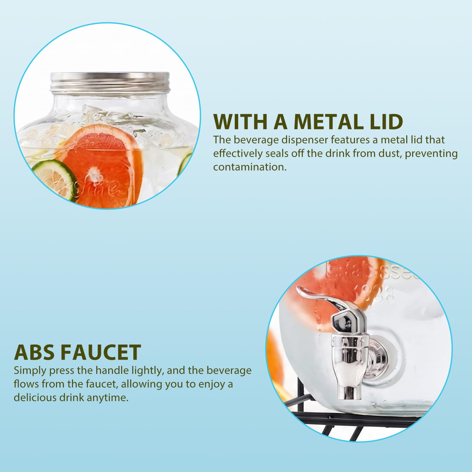 Dispensador de bebidas con grifo, dispensador de limonada de cristal, dispensador de zumo de cristal con tapa, sin BPA, dispensador de agua con base elevada, para cócteles, té helado, té de frutas