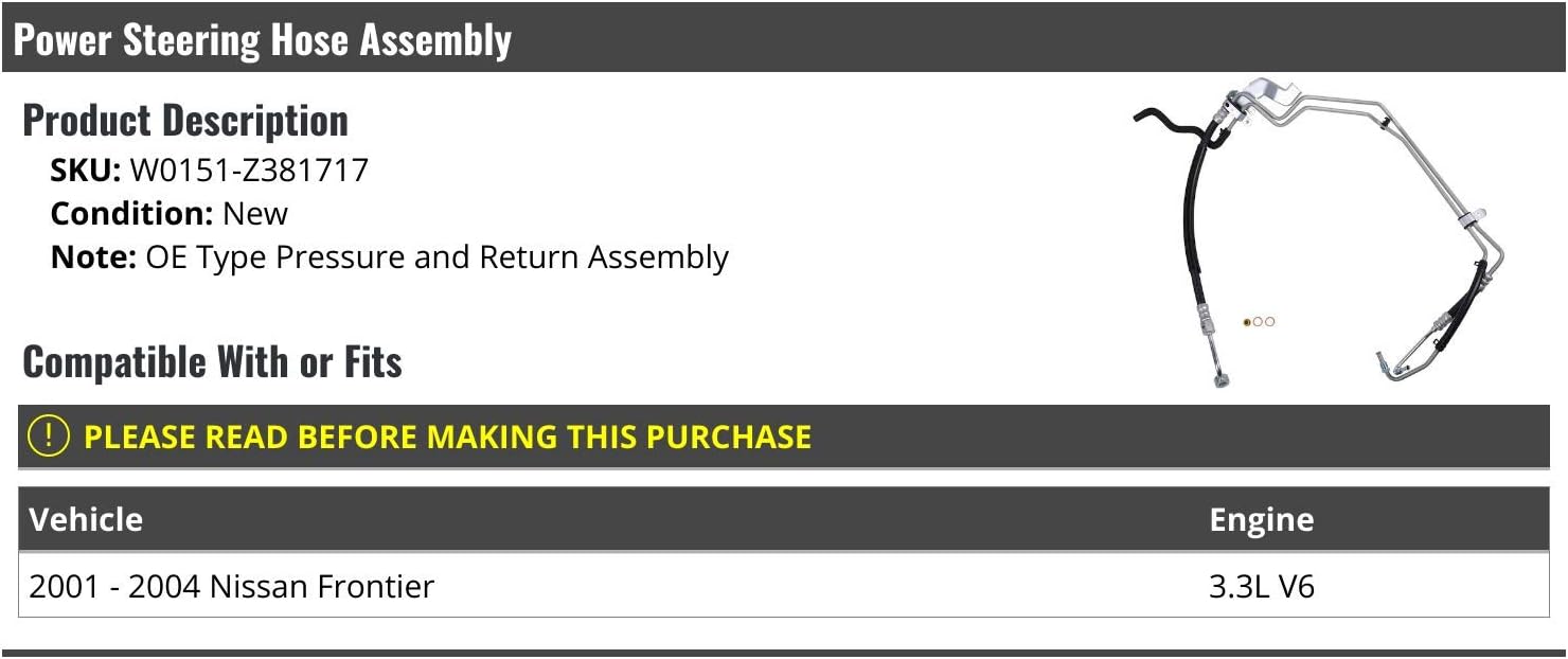 Power Steering Hose Assembly - Pressure and Return Compatible with 2001-2004 Nissan Frontier 3.3L V6
