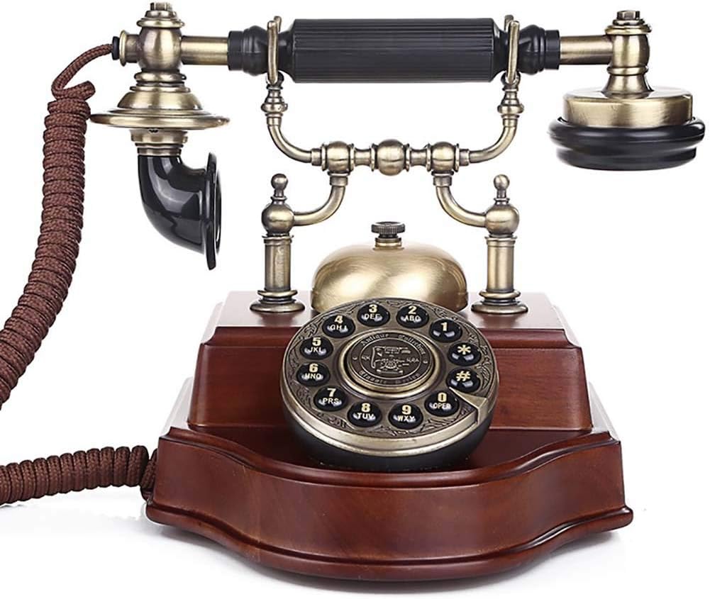 Antique Telephone Continental Retro Solid Wood Key Dialing Dial Metal Disc Landline for Hotel Home and Office (Color : Press Dial)