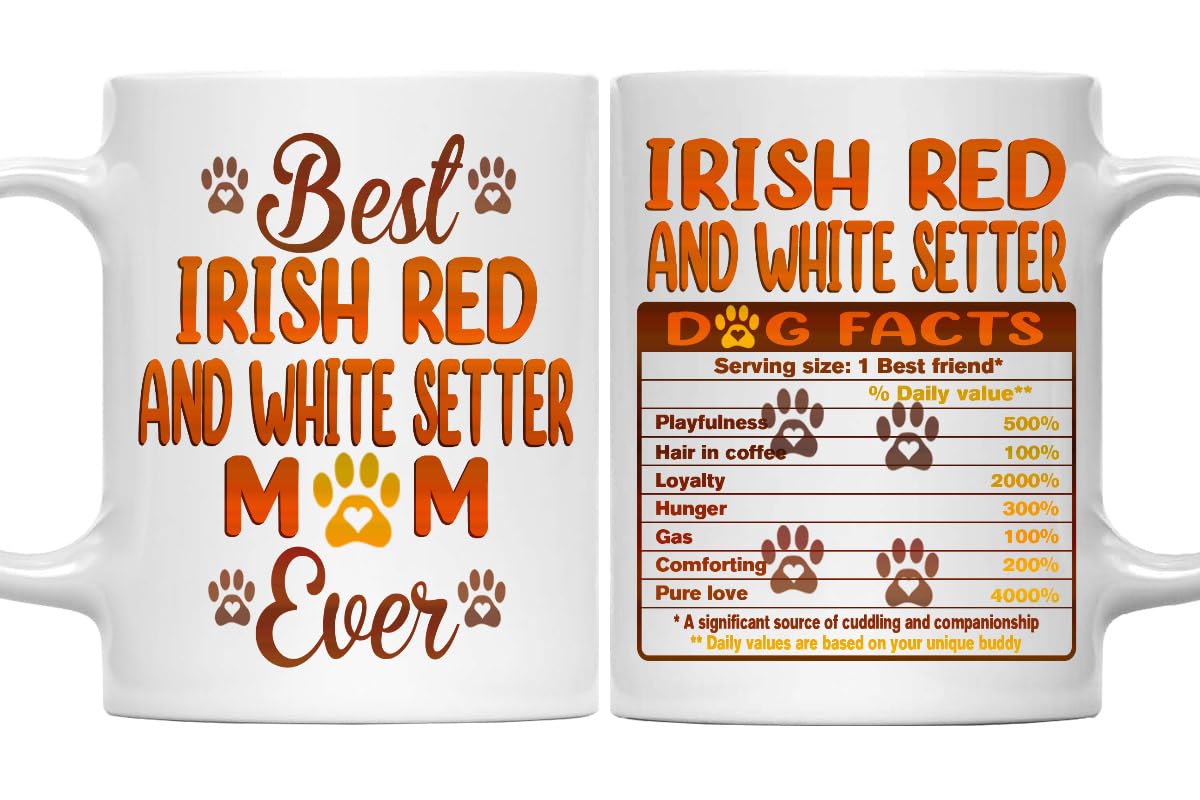 MONIZILUCKY Best Irish Red and White Setter Mom Ever Coffee Mug for Mom Dog Lovers, Pet Owners - Funny Irish Red and White Setter Dog Facts Mug for Women - 11Oz Ceramic Mug White