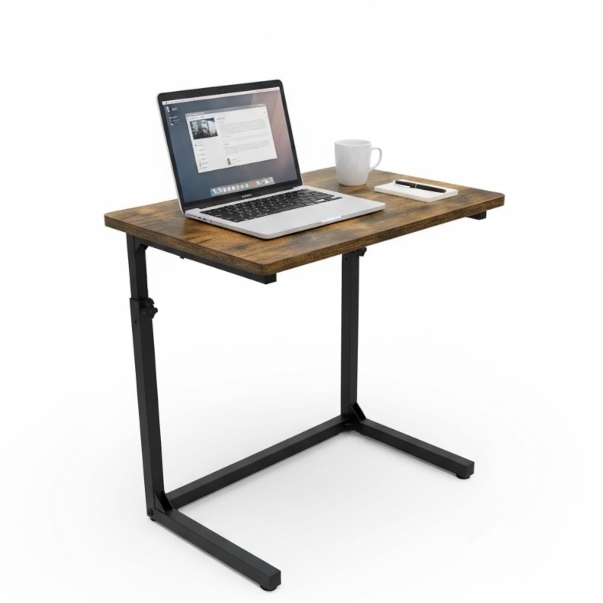 Mesa Auxiliar C en C de Sofá Ajustable en Altura, Mesa para Portátil para Sofá y Cama, Marrón Rústico