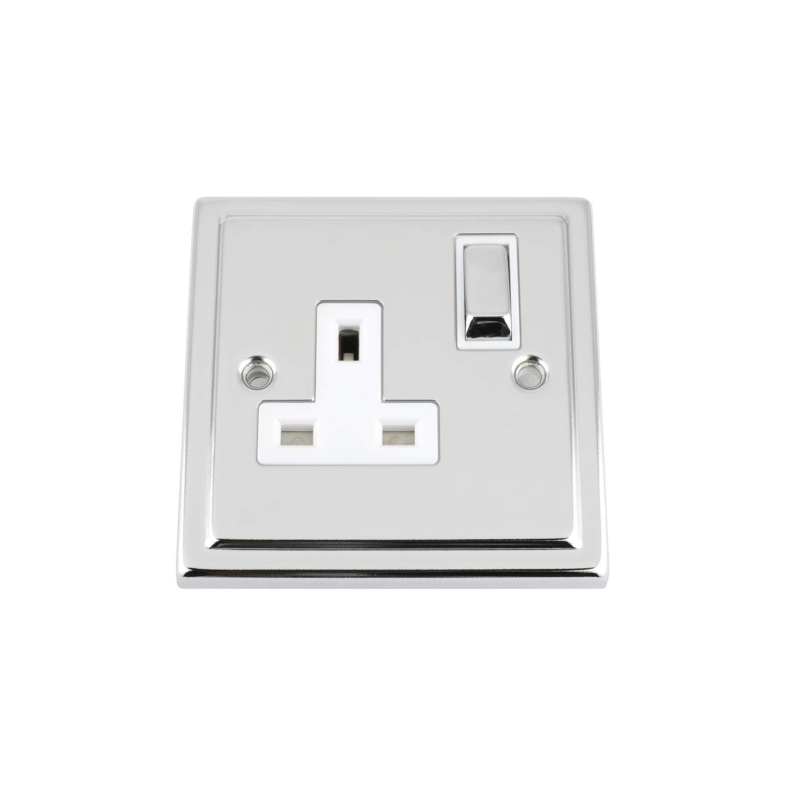 A5 Products White Trimline Polished Chrome Socket 1 Gang Insert Metal Rocker Switch