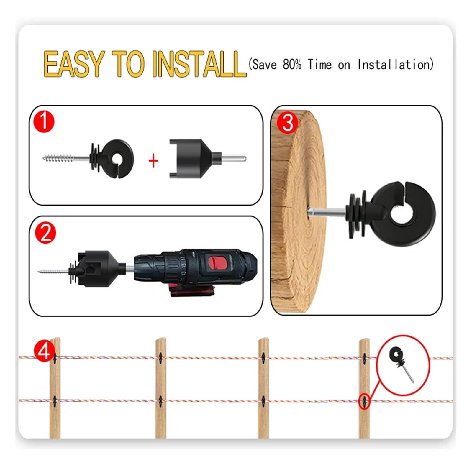Aisladores De Cercas Eléctricas, 50 Uds., 1 Unidad, Herramienta Instalación, Poste Madera for Seguridad Animales Granja, Alambre Alto Voltaje Acc para Madera, Cuerda, Valla Eléctrica